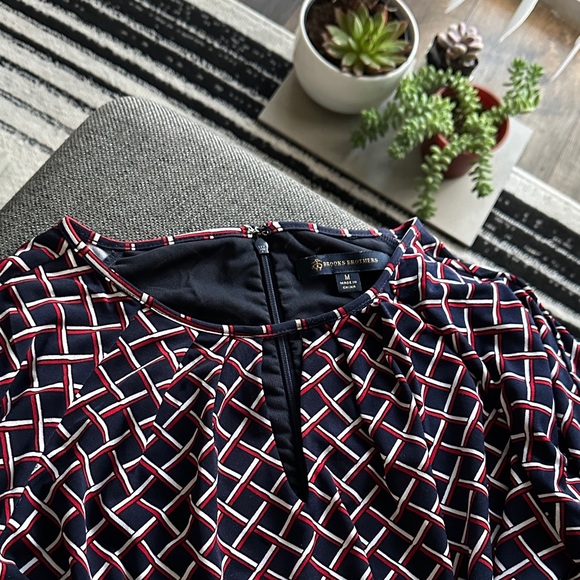 Brooks Brothers Black and Red Geometric Long Sleeve Dress - Picture 4 of 7